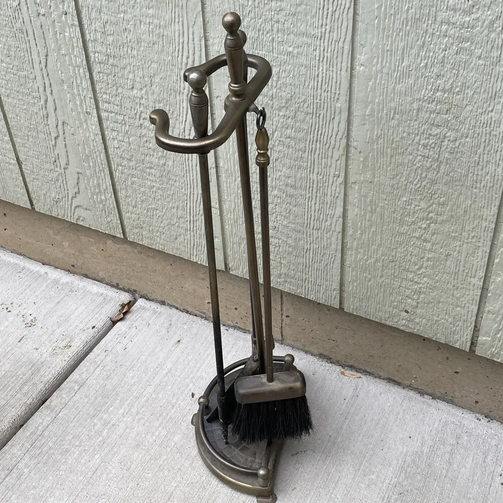 Fireplace Tool Set Brass‎ + Base-,Shovel,Poker,Broom 4 pieces holidays winter